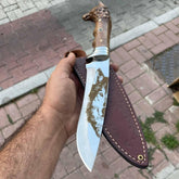 Wolf Head Handmade Hunting And Camping Straight Knife (1)